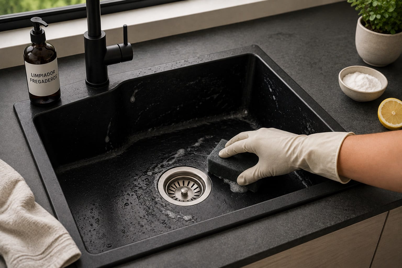 Limpieza del fregadero de cocina para eliminar el mal olor y mantener el desagüe limpio